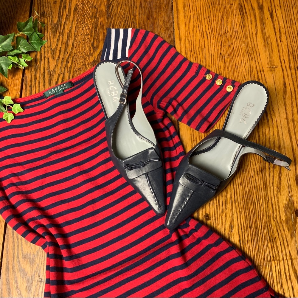 Ralph Lauren 3/4 Sleeve Top Striped Sailor Buttons